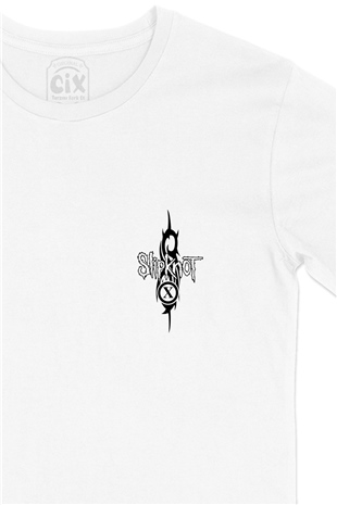 Slipknot Logo Tasarımlı Cep Logo Tasarımlı Beyaz Tişört