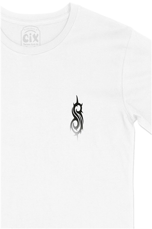 Slipknot Logolu Cep Logo Tasarımlı Beyaz Tişört