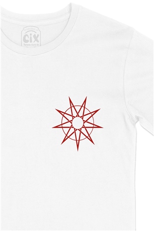 Slipknot Yıldız Logolu Cep Logo Tasarımlı Beyaz Tişört