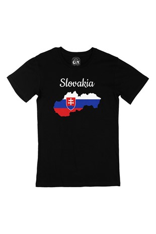 Slovakya Haritalı ve Bayraklı Siyah Tişört