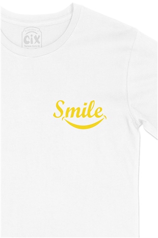 Smile Gülümse Cep Logo Tasarımlı Beyaz Tişört