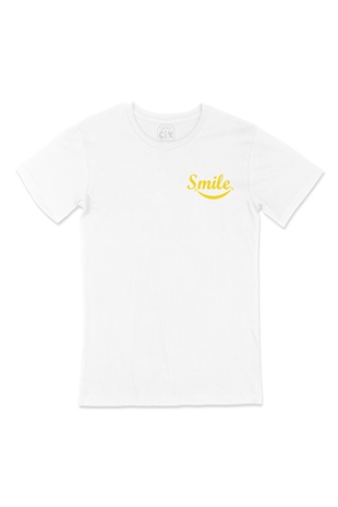 Smile Gülümse Cep Logo Tasarımlı Beyaz Tişört