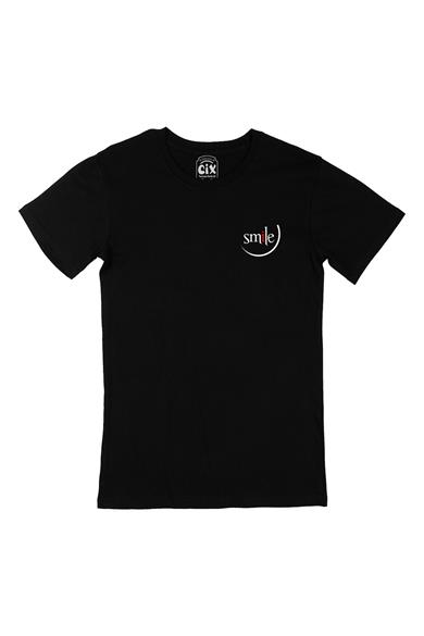 Smile Gülümse Cep Tasarım Baskılı Siyah Tişört