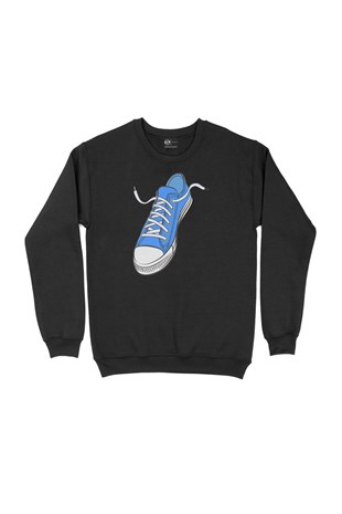 Sneaker Görselli Siyah Sweatshirt