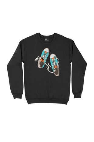 Sneakers Görselli Siyah Sweatshirt
