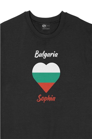 Sofya Bulgaristan Bayraklı Kalpli Siyah Sweatshirt