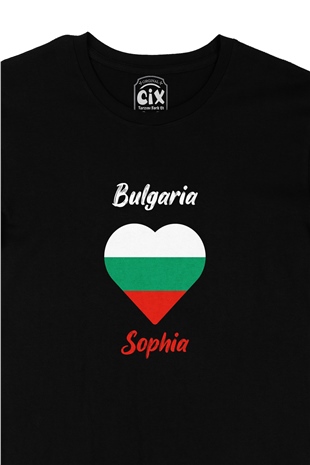 Sofya Bulgaristan Bayraklı Kalpli Siyah Tişört