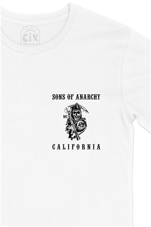 Sons Of Anarchy California Cep Logo Tasarımlı Beyaz Tişört