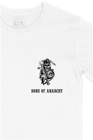 Sons Of Anarchy Cep Logo Tasarımlı Beyaz Tişört