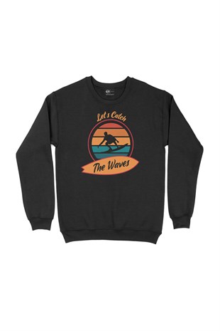 Sörf Dalgalı Siyah Sweatshirt