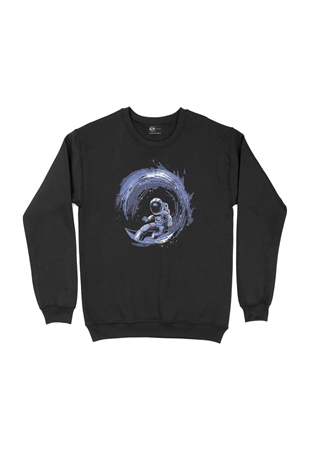 Sörfçü Astronot Siyah Sweatshirt