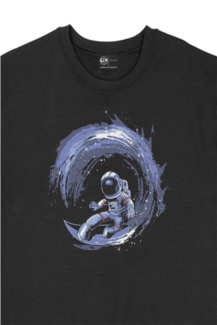 Sörfçü Astronot Siyah Sweatshirt