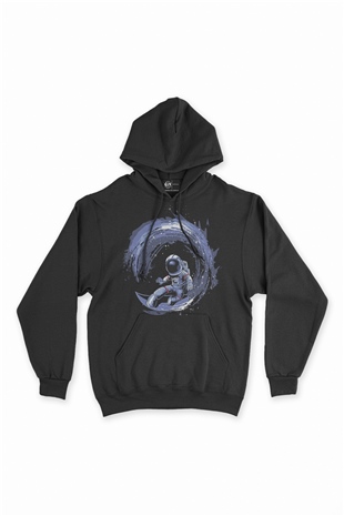 Sörfçü Astronot Siyah Sweatshirt Hoodie