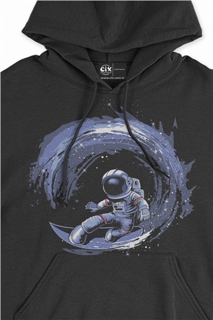 Sörfçü Astronot Siyah Sweatshirt Hoodie