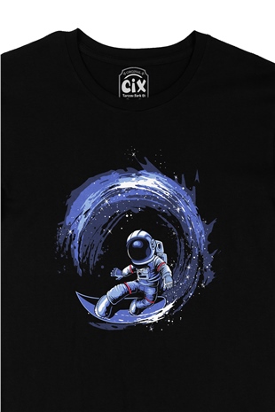 Sörfçü Astronot Siyah Tişört