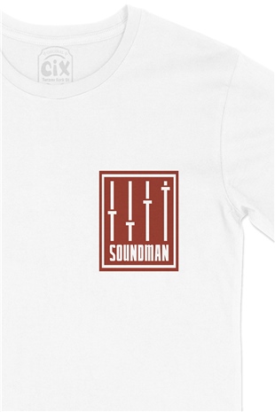 Sound Man Cep Logo Tasarımlı Beyaz Tişört