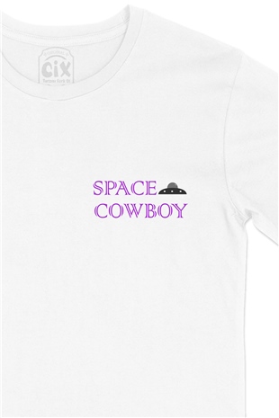 Space Cowboy Elon Musk Cep Logo Tasarımlı Beyaz Tişört