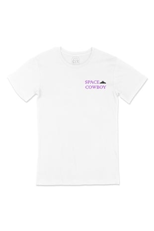 Space Cowboy Elon Musk Cep Logo Tasarımlı Beyaz Tişört