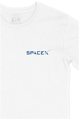 Spacex Cep Logo Tasarımlı Beyaz Tişört
