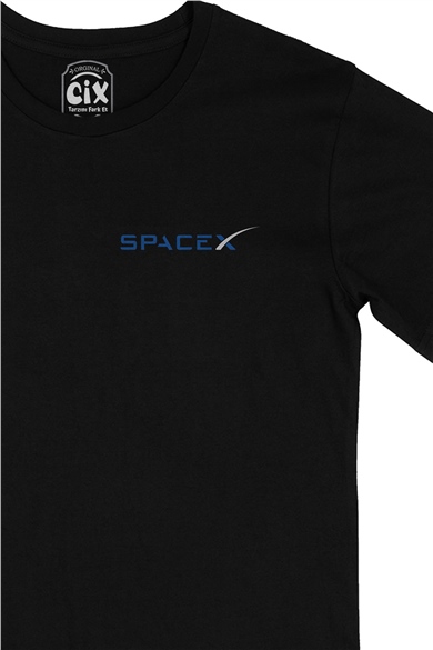 Spacex Cep Logo Tasarımlı Siyah Tişört