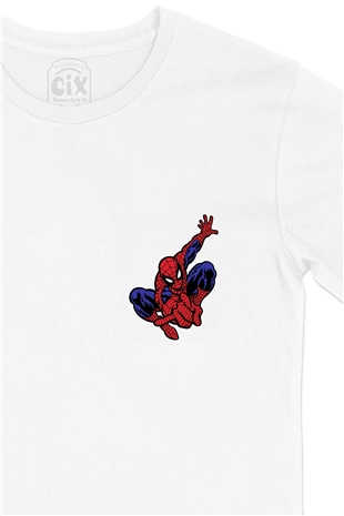 Spiderman Cep Logo Tasarımlı Beyaz Tişört