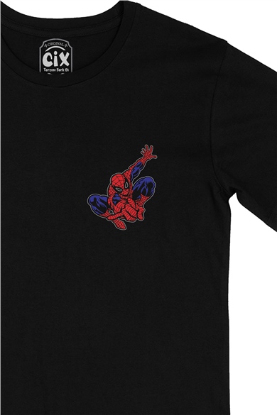 Spiderman Cep Logo Tasarımlı Siyah Tişört