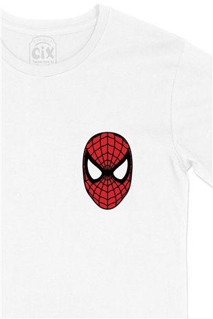 Spiderman Maske Cep Logo Tasarımlı Beyaz Tişört