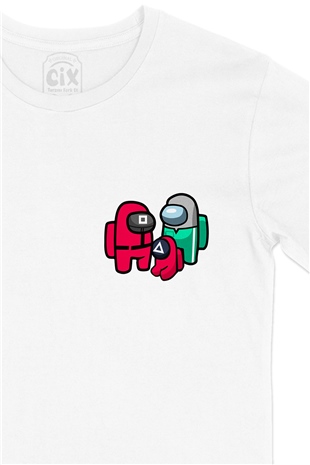 Squid Game Amoung Us Cep Logo Tasarımlı Beyaz Tişört