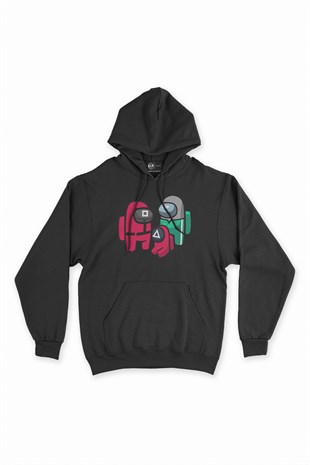 Squid Game Amoung Us Siyah Kapşonlu Sweatshirt Hoodie