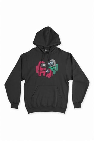 Squid Game Amoung Us Siyah Kapşonlu Sweatshirt Hoodie