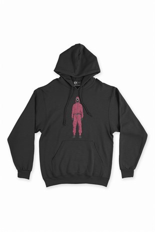 Squid Game İşçi Siyah Kapşonlu Sweatshirt Hoodie