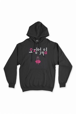 Squid Game Korean Mask Siyah Kapşonlu Sweatshirt Hoodie