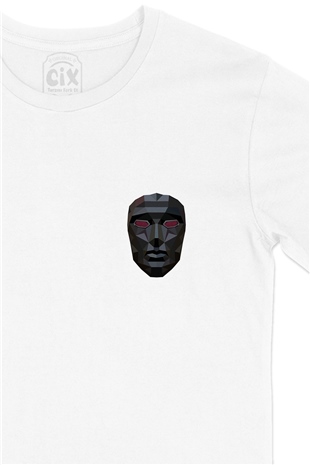 Squid Game Mask Cep Logo Tasarımlı Beyaz Tişört