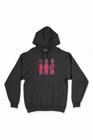 Squid Game Simpson Style Siyah Kapşonlu Sweatshirt Hoodie