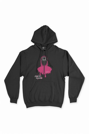 Squid Game Yazılı Yönetici Siyah Kapşonlu Sweatshirt Hoodie