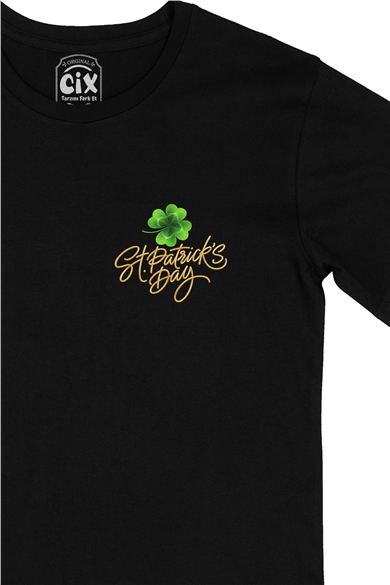St Patricks Day Cep Logo Tasarımlı Siyah Tişört