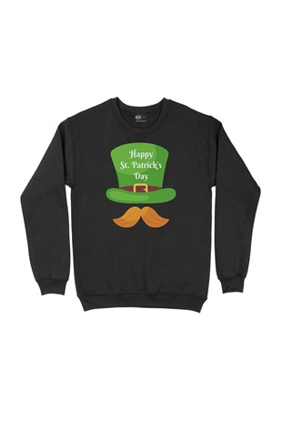 St Patricks Day Şapkalı Siyah Sweatshirt