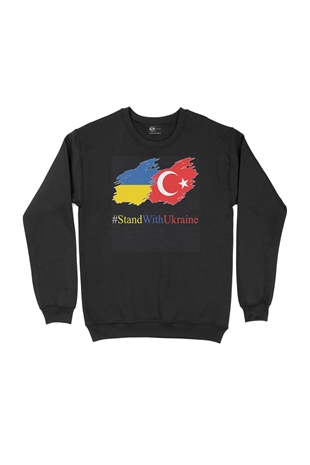 Stand With Ukraine Ukrayna Türkiye Siyah Sweatshirt