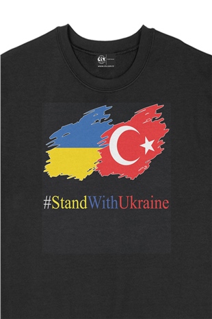 Stand With Ukraine Ukrayna Türkiye Siyah Sweatshirt