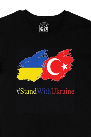 Stand With Ukraine Ukrayna Türkiye Siyah Tişört