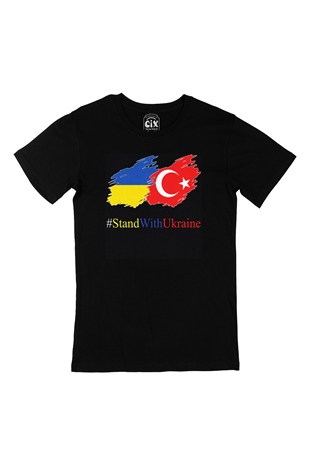 Stand With Ukraine Ukrayna Türkiye Siyah Tişört