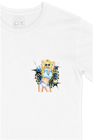 Star Girl Cep Logo Tasarımlı Beyaz Tişört