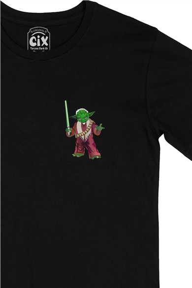 Star Wars Jedi Yoda Cep Logo Tasarımlı Siyah Tişört