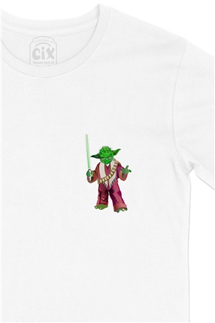 Star Wars Jedi Yoda Cep Logo Tasarımlı Beyaz Tişört