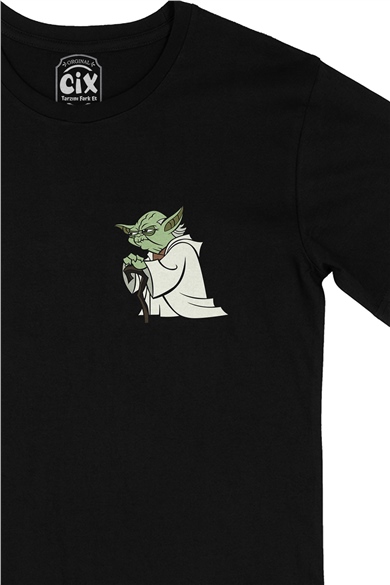 Star Wars Yoda Cep Logo Tasarımlı Siyah Tişört