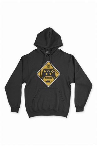 Start The Mission Siyah Kapşonlu Sweatshirt Hoodie