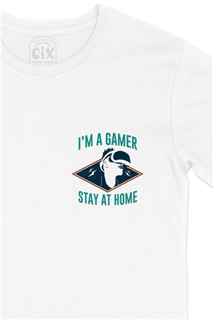 Stay At Home Cep Logo Tasarımlı Beyaz Tişört