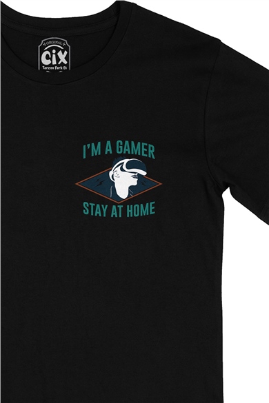 Stay At Home Cep Logo Tasarımlı Siyah Tişört