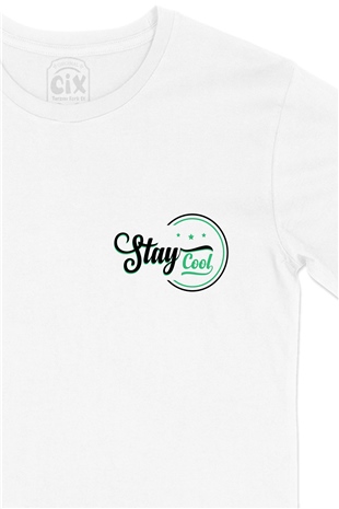 Stay Cool Cep Logo Tasarımlı Beyaz Tişört