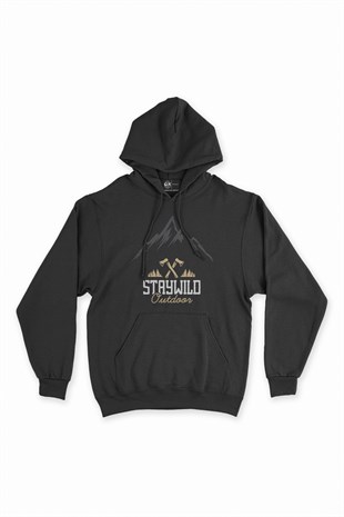 Stay Wild Outdoor Siyah Kapşonlu Sweatshirt Hoodie